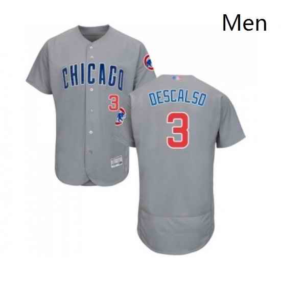 Mens Chicago Cubs 3 Daniel Descalso Grey Road Flex Base Authentic Collection Baseball Jersey